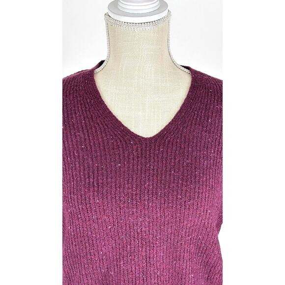 J Jill Tweed V Neck Knit Sweater Pullover Womens Size Small Cabernet Purple New - Picture 2 of 12